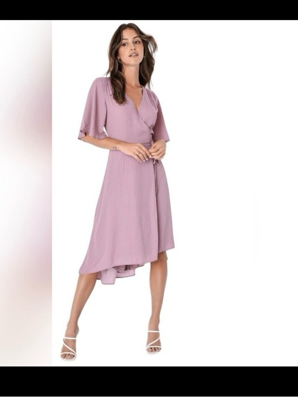 Lulus Mauve Wrap Midi Dress with Flutter Sleeves xl